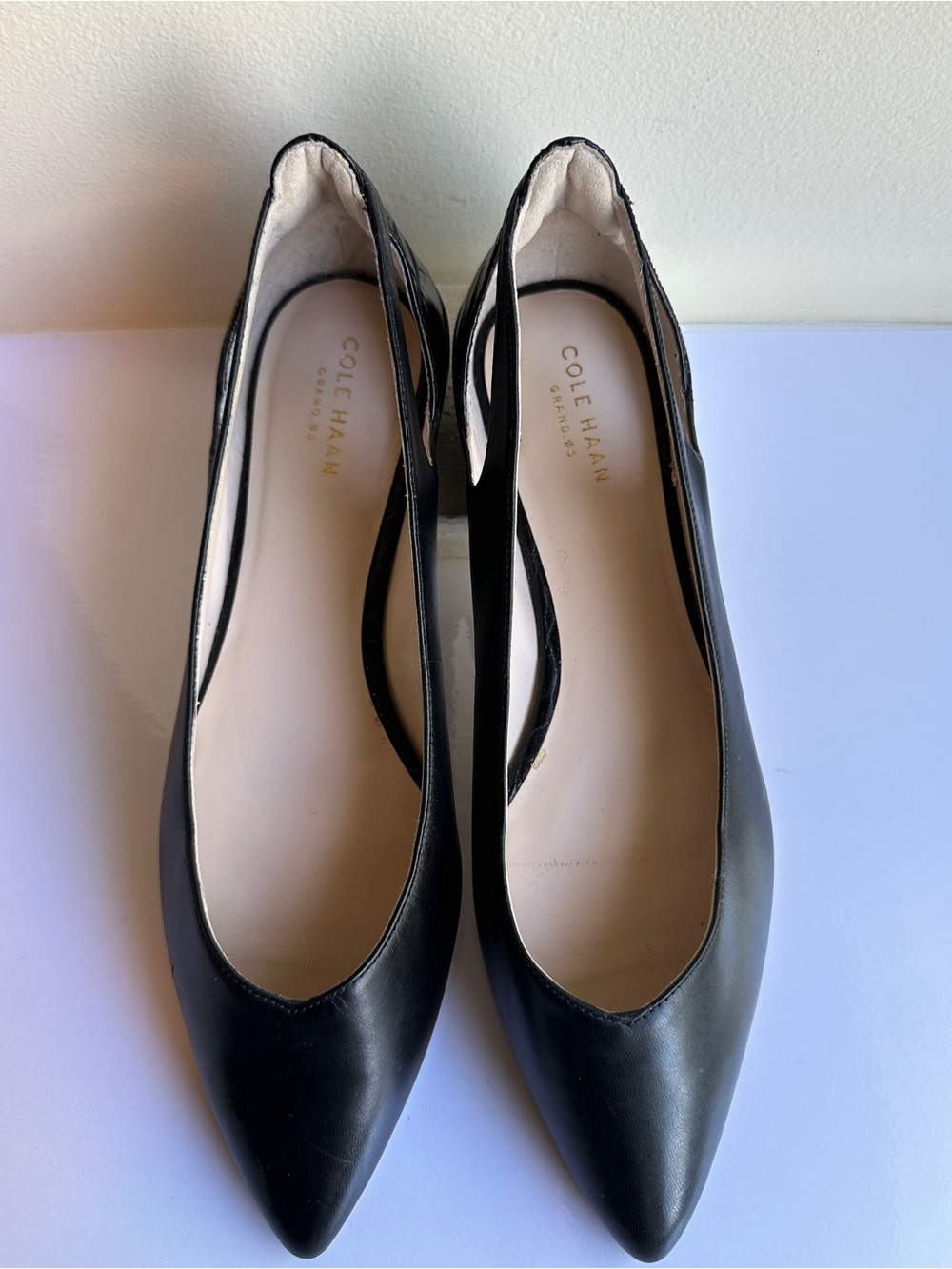 Cole Haan Ramsey Flats W16559 Black Leather Women’s 8.5B Croc Embossed Heel